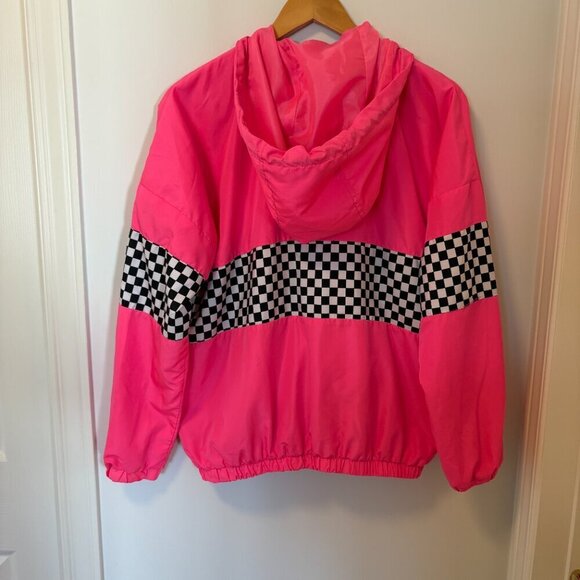 Orange Kiss Pink Windbreaker Pull Over Black & White Checkered Size M - Picture 8 of 10